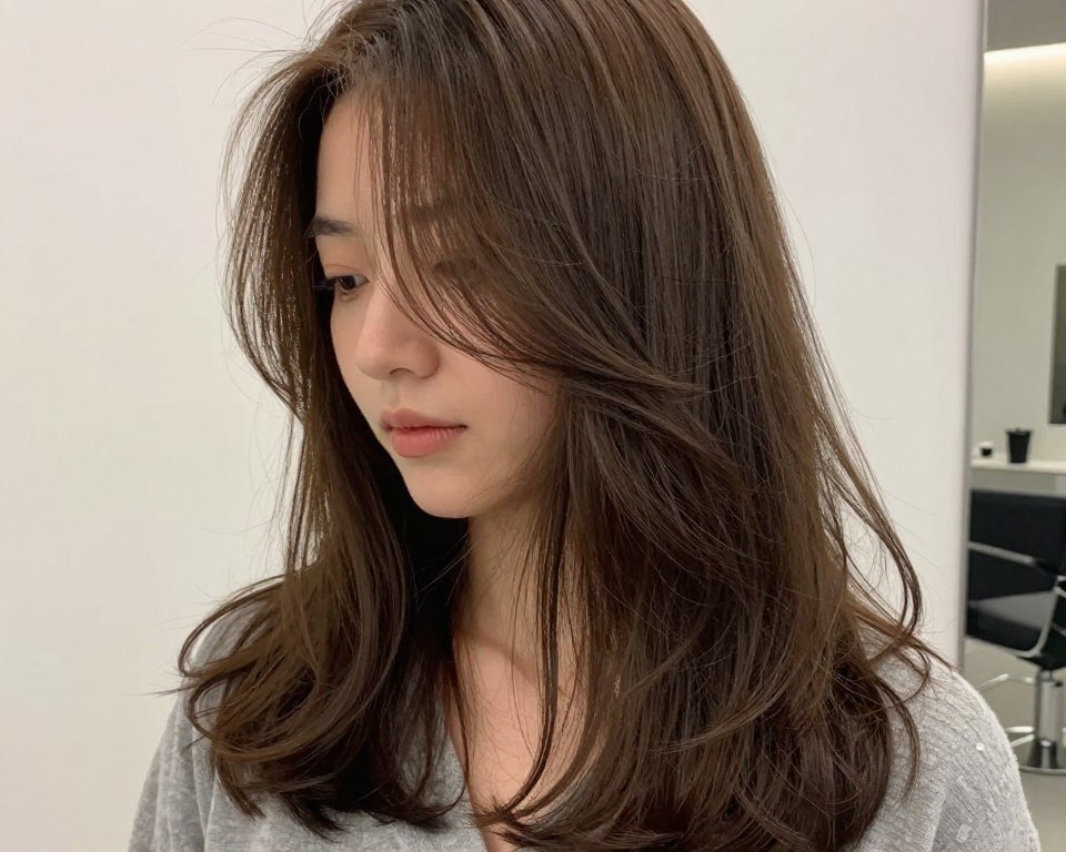 Natural light brown balayage creating soft dimension in dark hair
