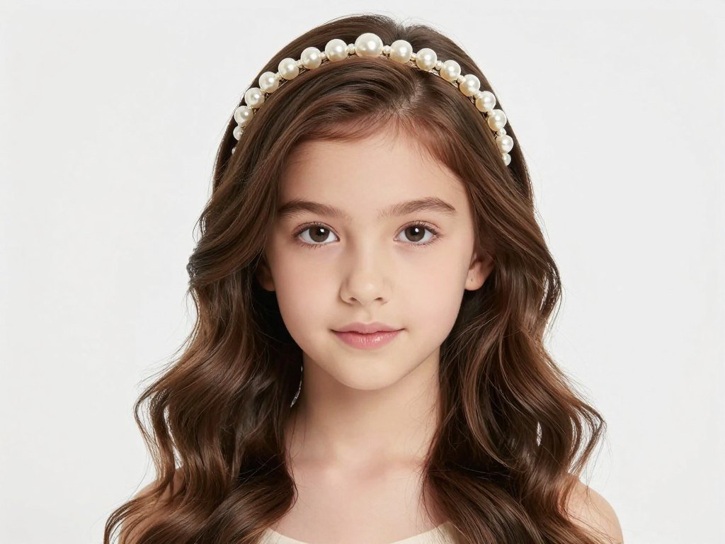 Natural loose waves hairstyle with pearl headband for flower girl