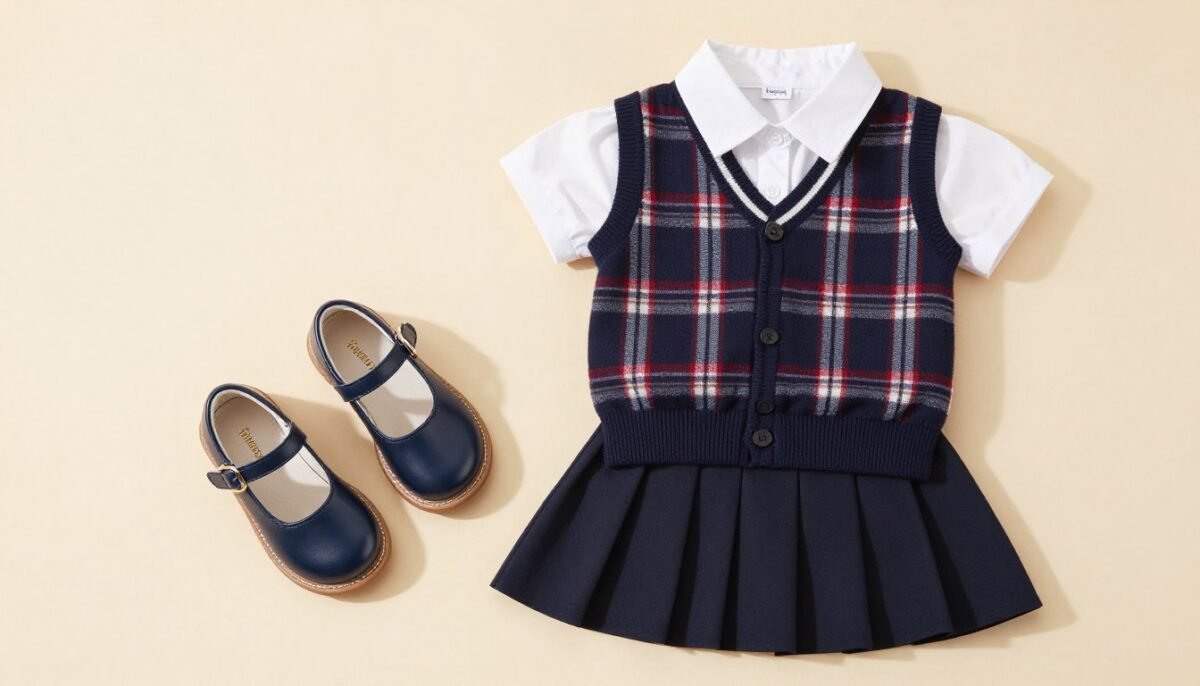 Navy mary jane shoes with school uniform outfit