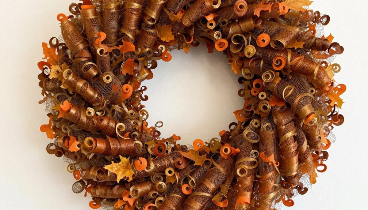 Nearly complete curly deco mesh wreath showing full coverage