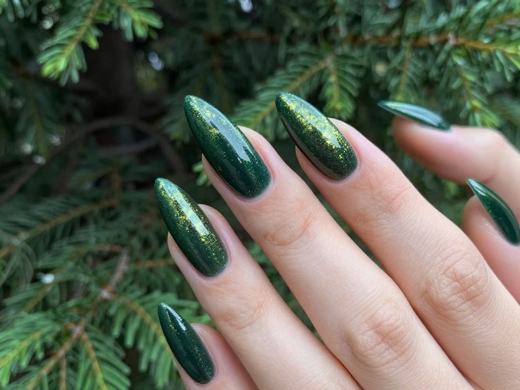 November nail art in deep forest green with shimmer