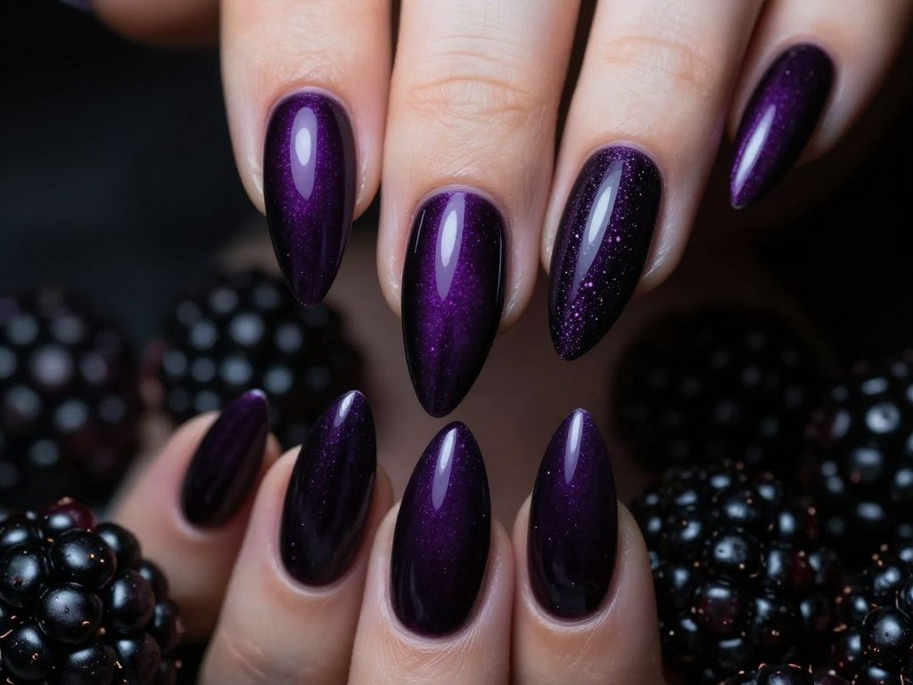 November nail design in deep blackberry purple