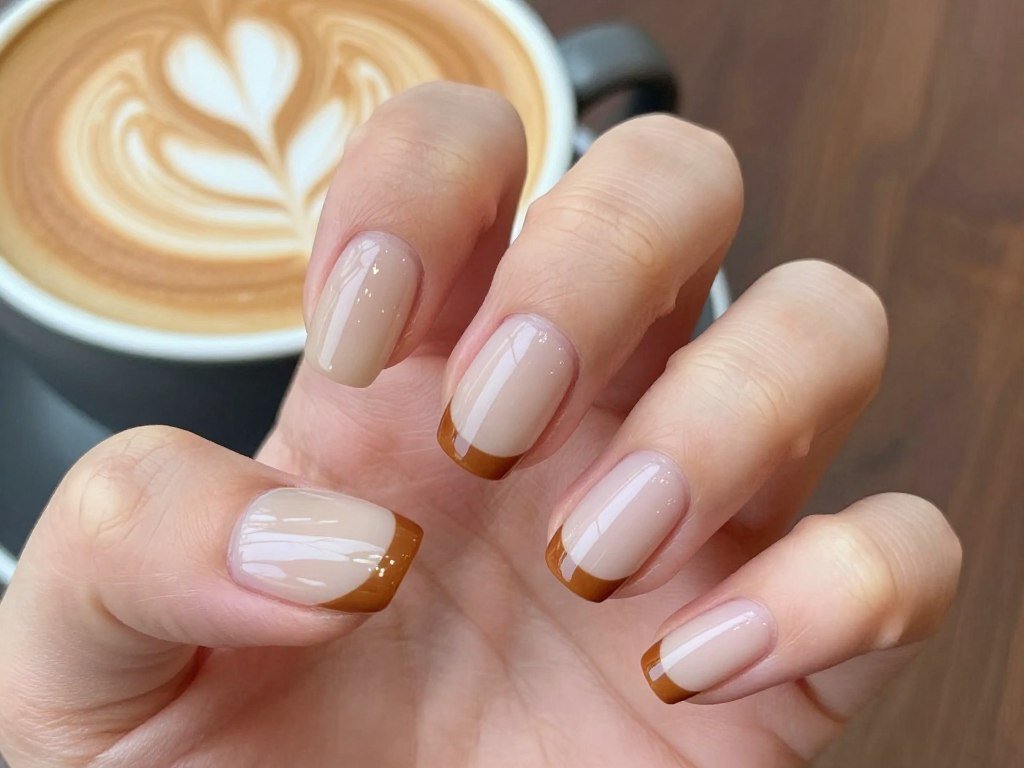November nail design with caramel french manicure tips
