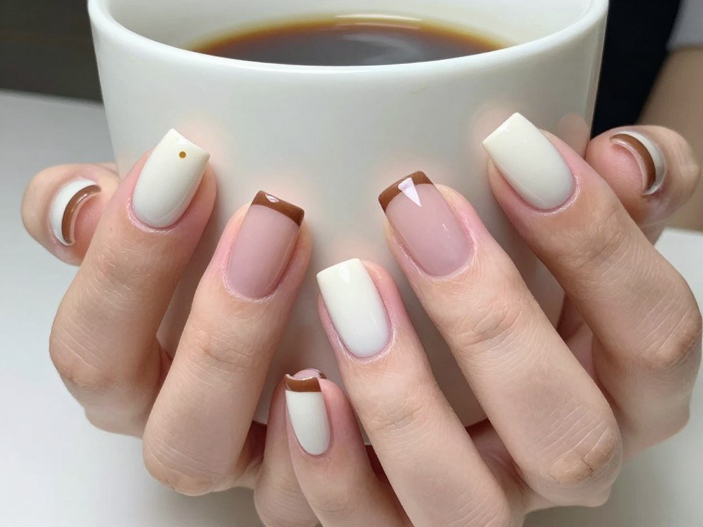 November nail design with chocolate brown french tips