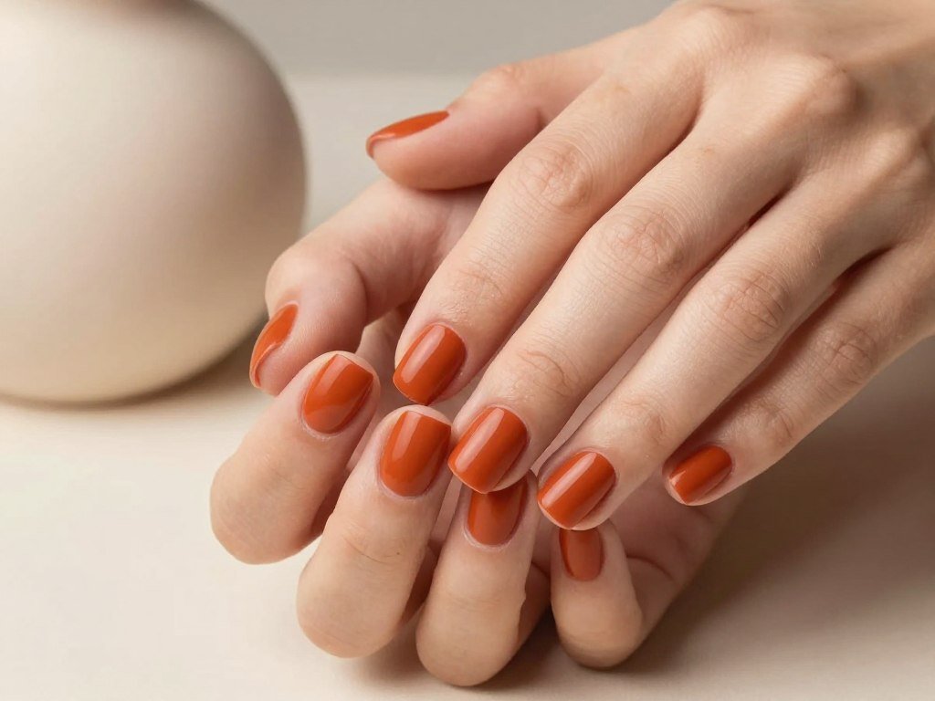 November nails in terracotta orange matte finish