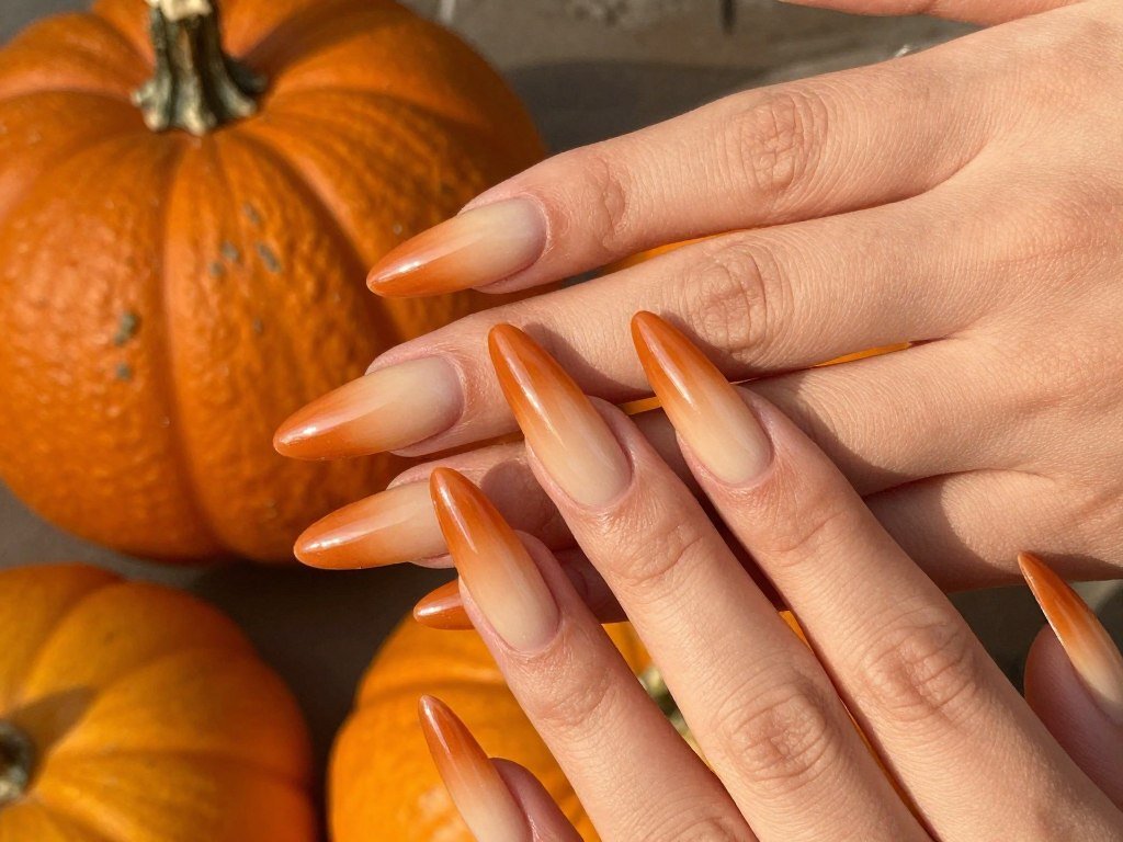 November nails with burnt orange to cream ombré effect