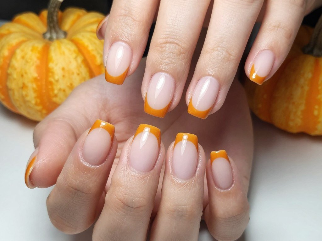 November nails with pumpkin orange french tips