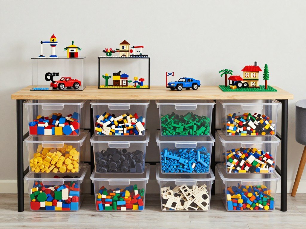 Organized building block storage with IKEA bins