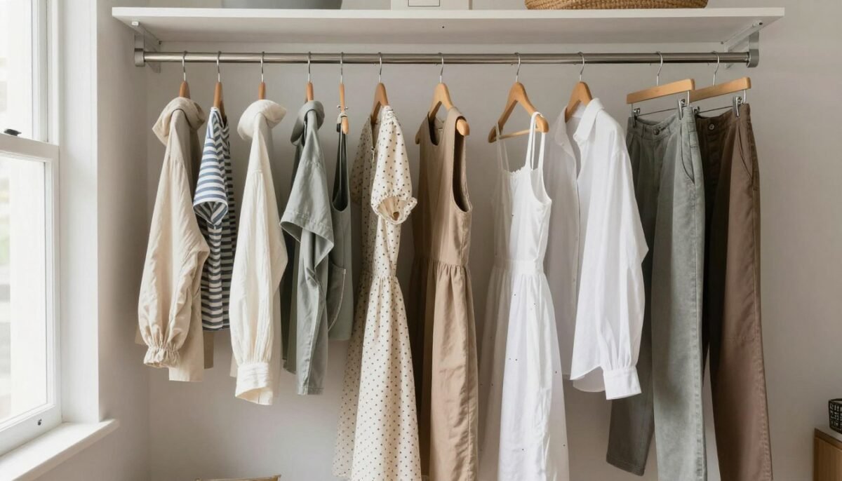 Organized closet showing DIY wardrobe pieces