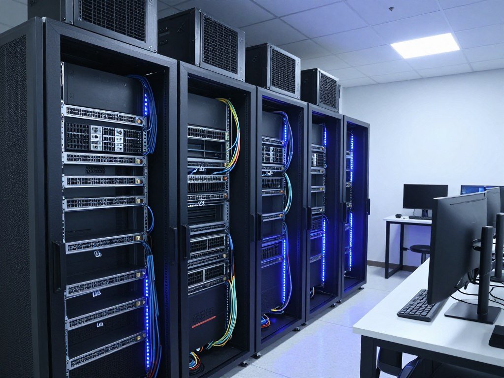 Organized home server room with network equipment and proper cooling