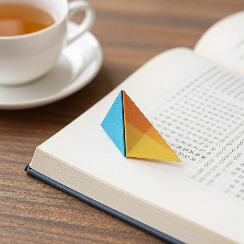 Origami corner bookmark inserted in the corner of an open book