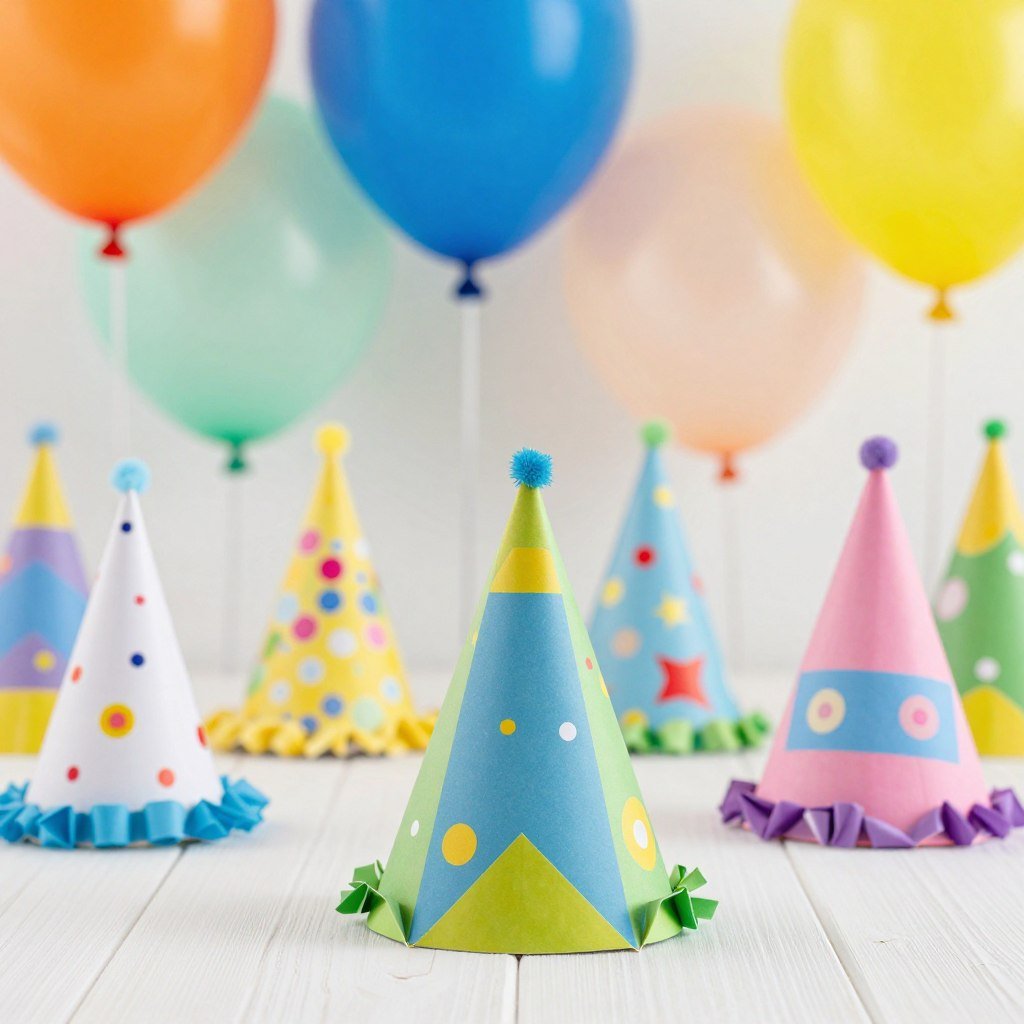 Origami party hat with decorative patterns worn at a celebration