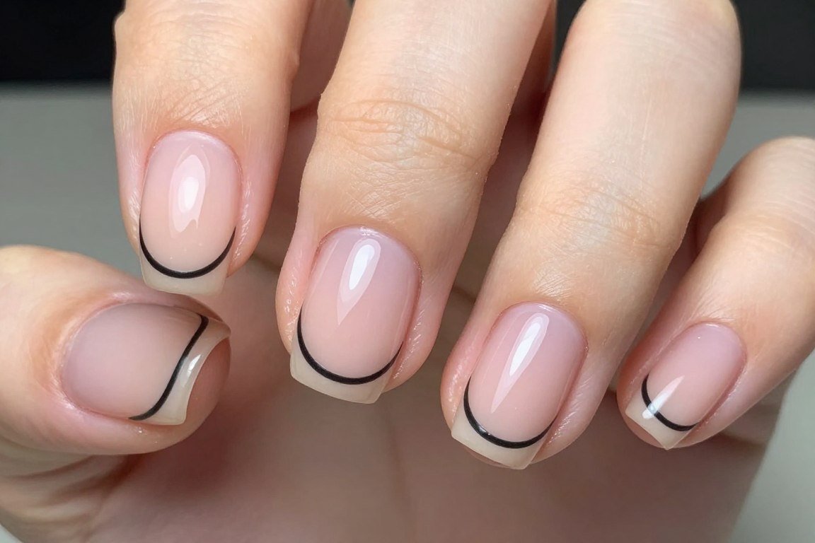 Outlined French tips showing minimalist frame effect