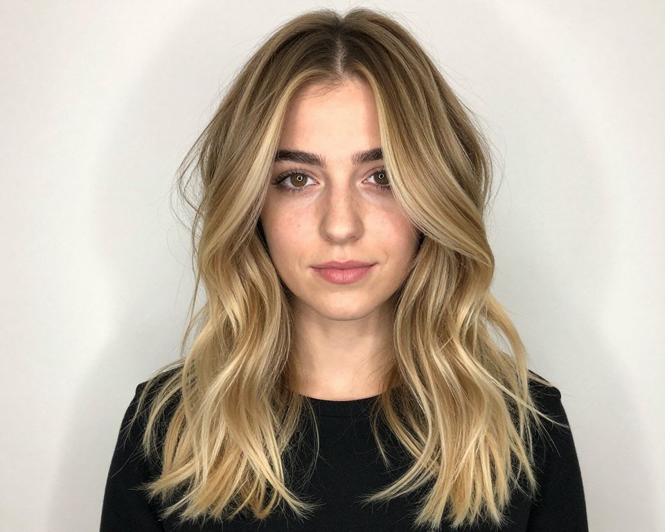 Oval face with classic balayage placement