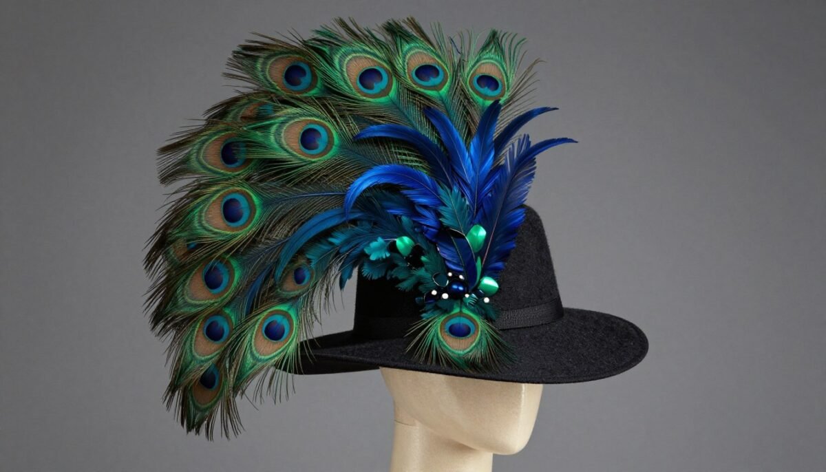 Oversized dramatic derby hat with cascading feathers Oversized dramatic derby hat with cascading feathers