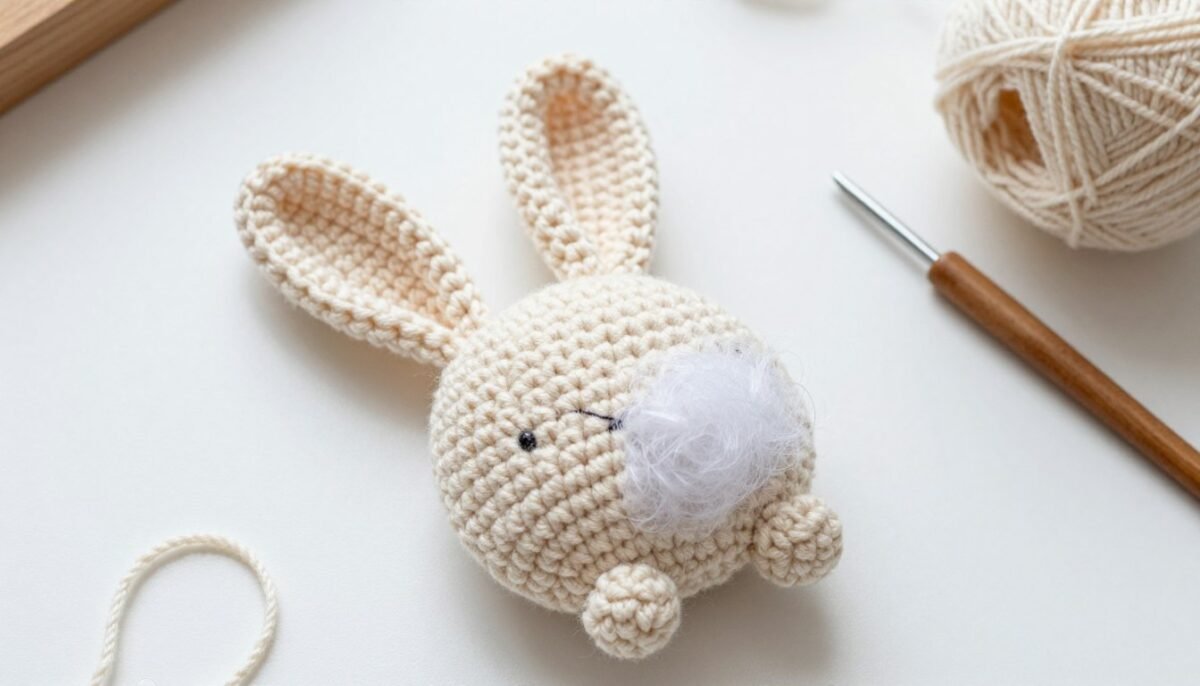 Partially completed bunny body showing stuffing and construction process