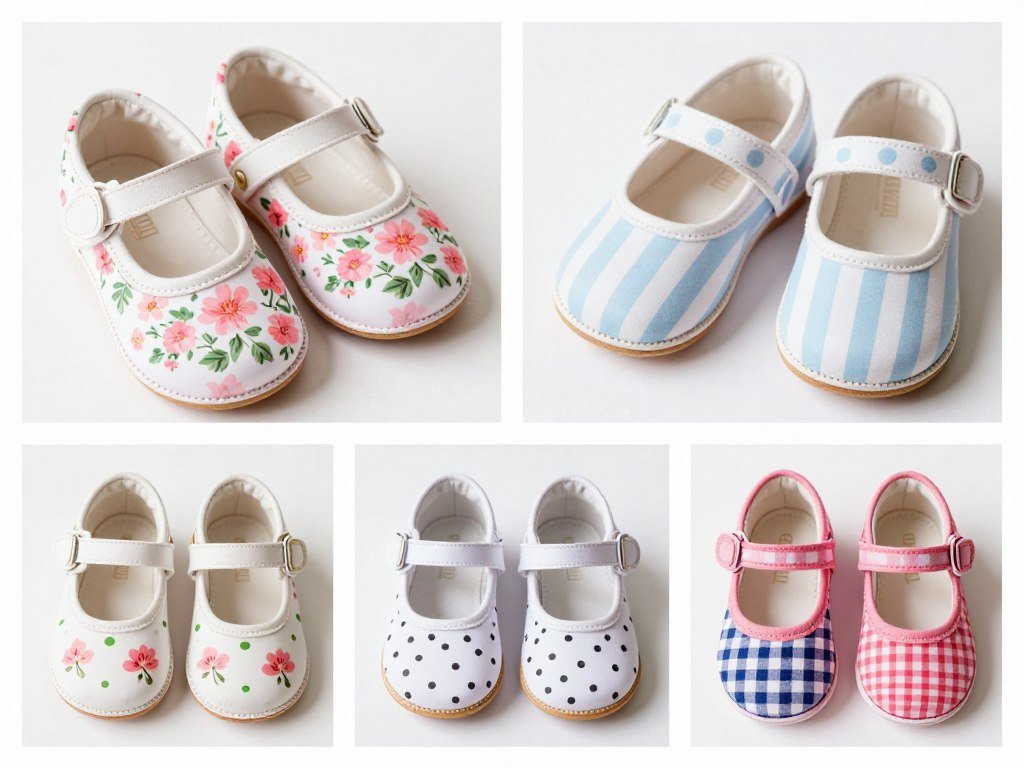 Pattern mixing examples on baby mary jane shoes
