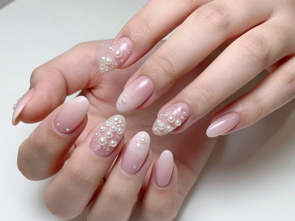 Pearl embellished elegant nail design