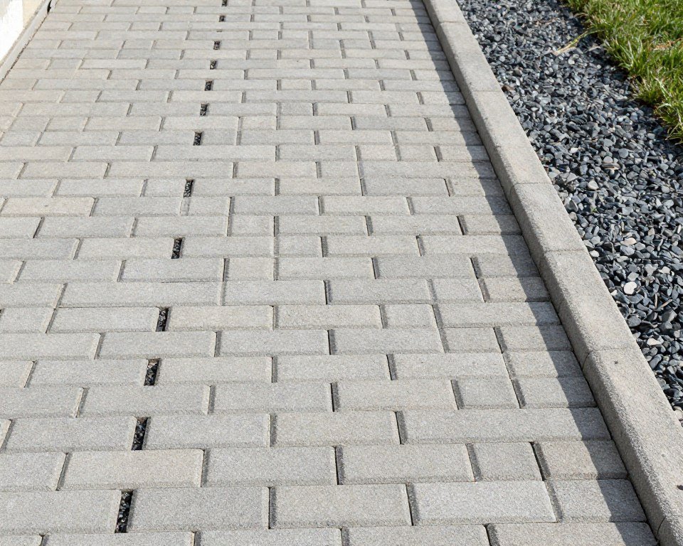 Permeable pavers installed as walkable dry creek bed surface