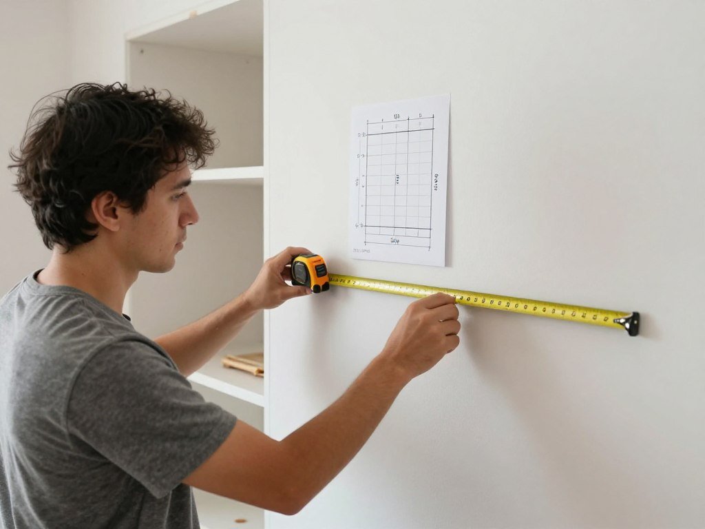 Person measuring living room space for bar installation for built-in bar ideas