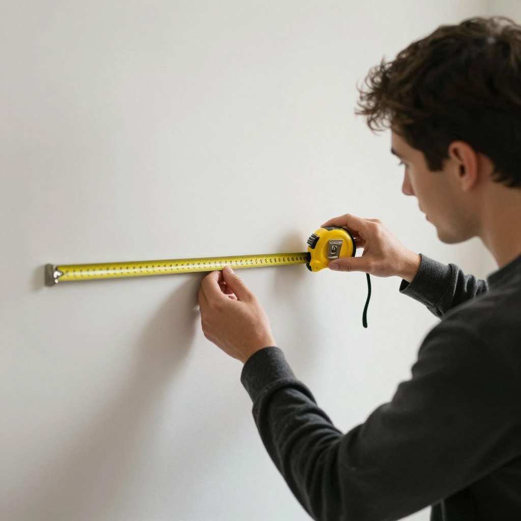 Person measuring wall space for bar installation
