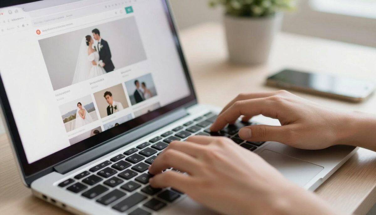 Person typing wedding website URL into browser address bar