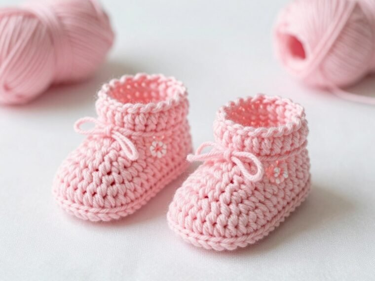 Pink Lady Baby Booties Free Pattern finished pair