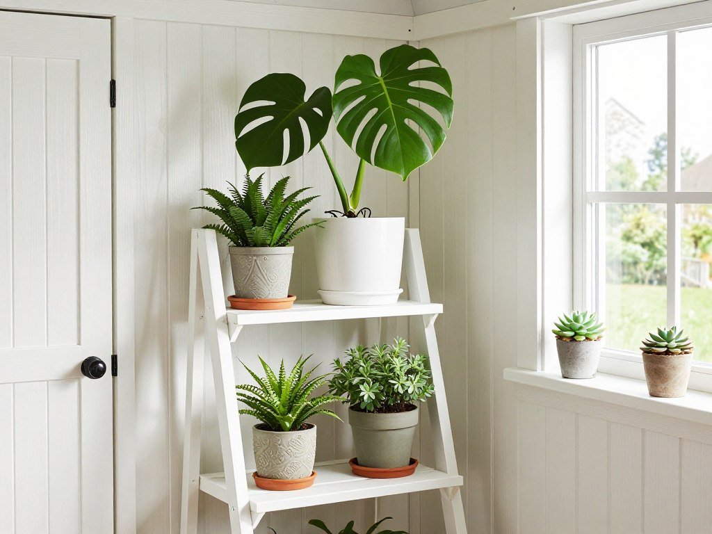 Plants in Scandinavian shed house interior