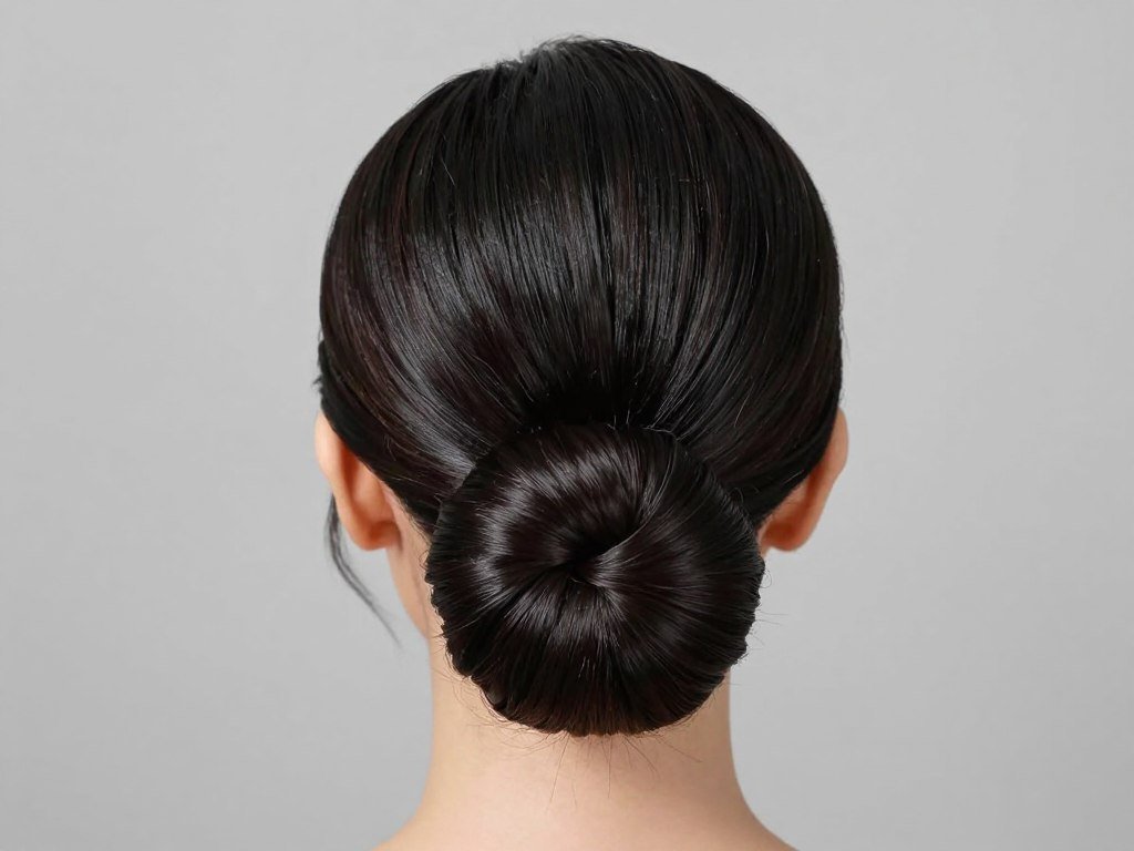Polished space buns showing symmetrical placement and refined styling