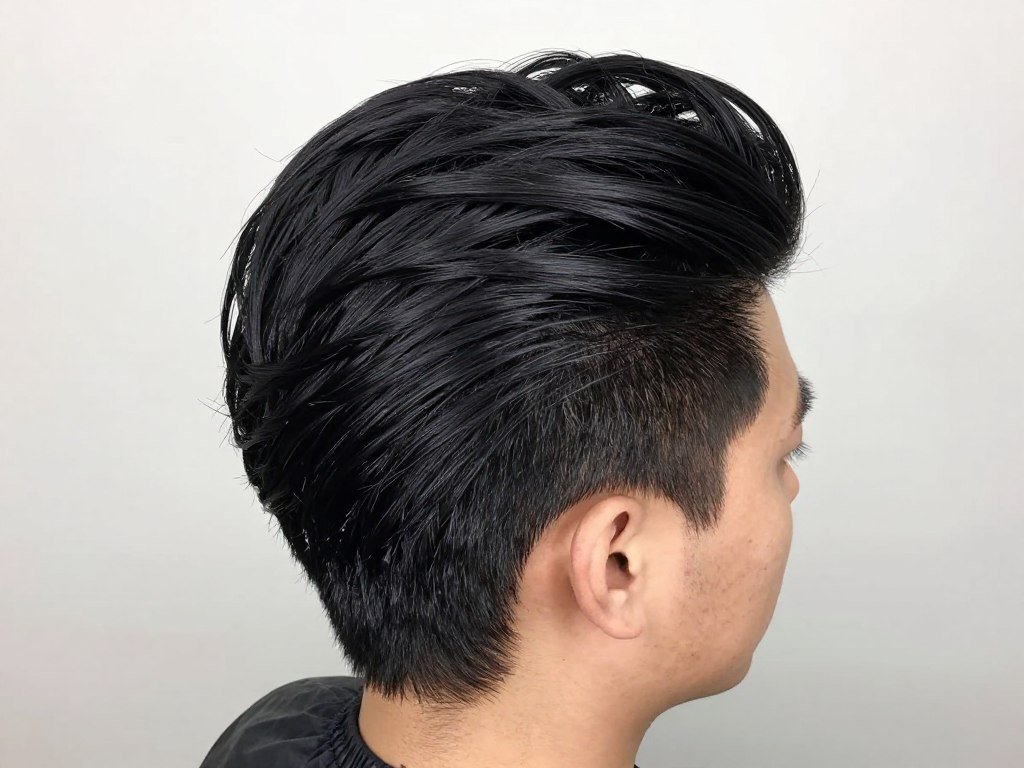 Pompadour detail showing volume technique and rolled styling