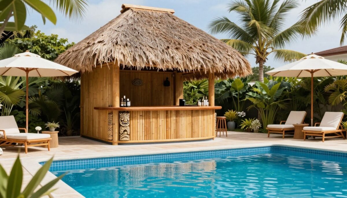 Poolside tiki bar with swim-up access