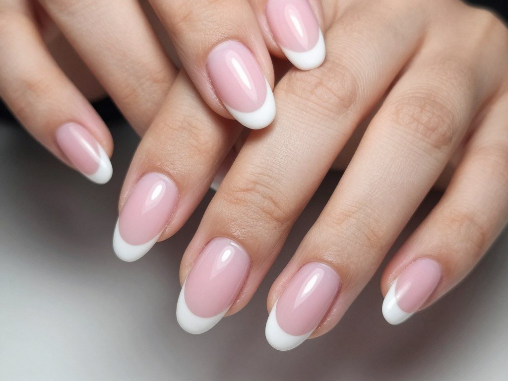 Powder pink French manicure with white tips