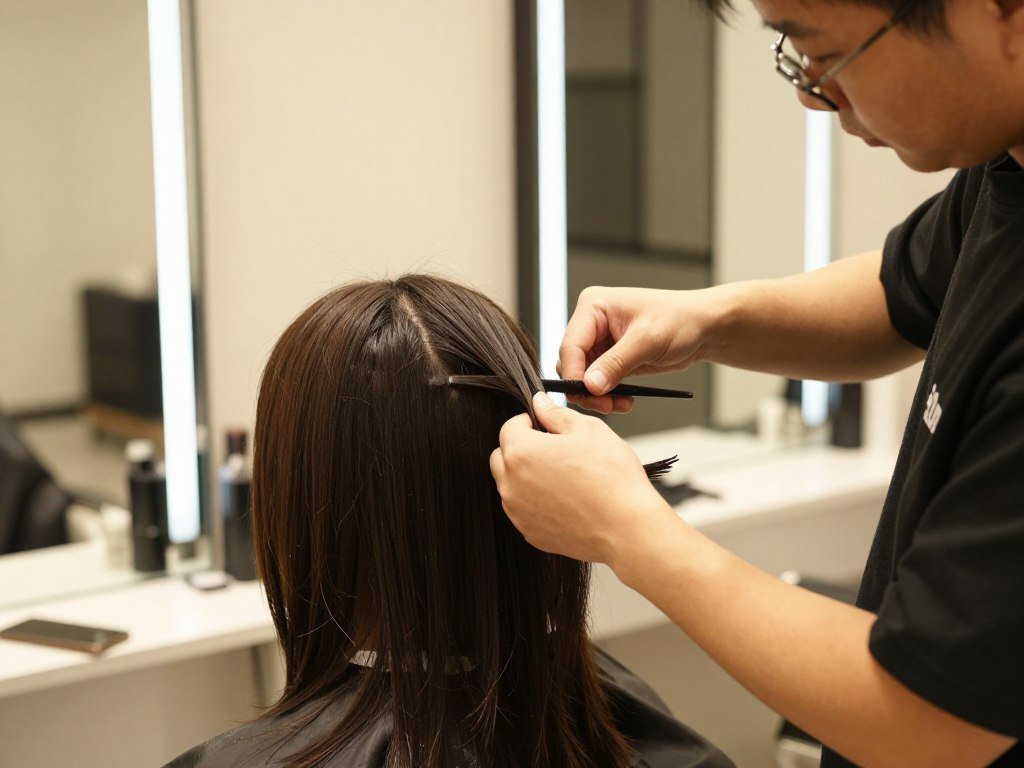 Professional stylist cutting hair in salon
