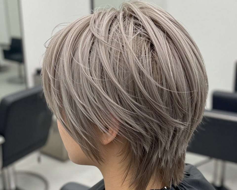 Razored shag haircut showing texture on thin hair