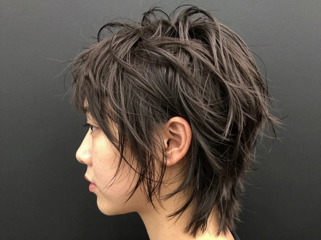 Razored shag haircut with bangs, textured witchy style