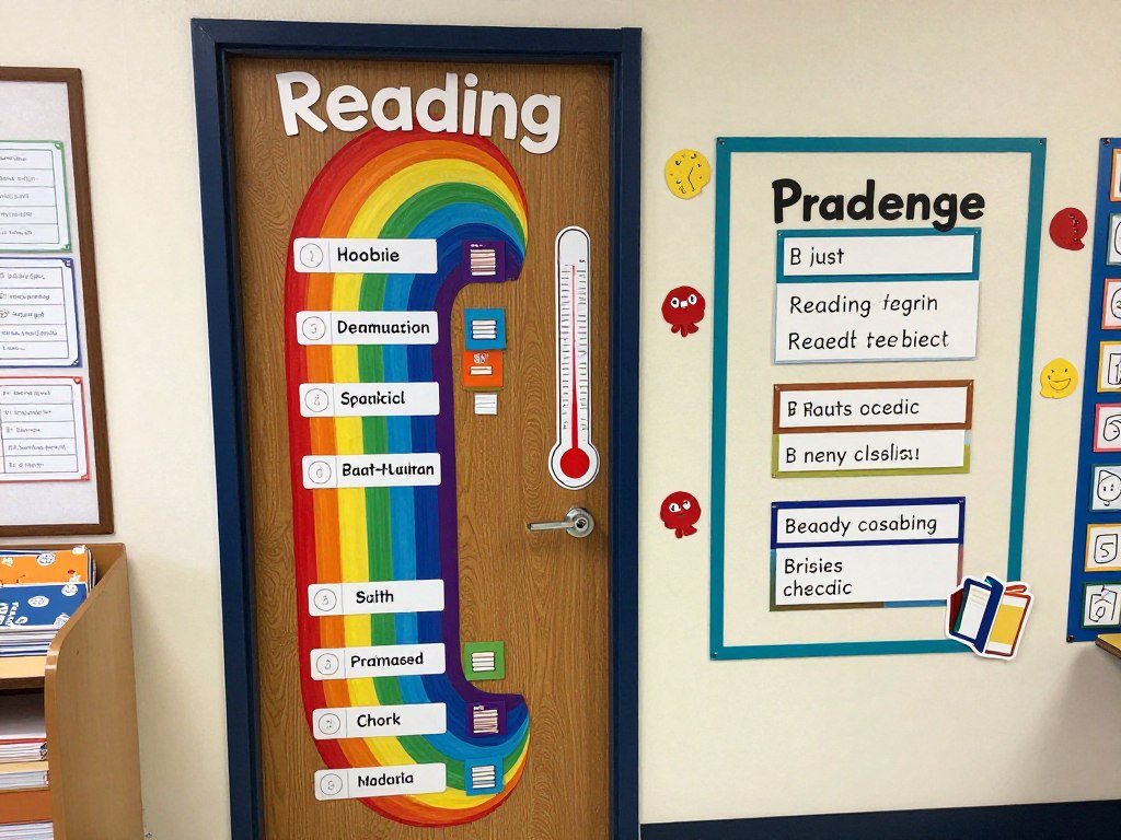 Reading challenge classroom door tracking student book completion