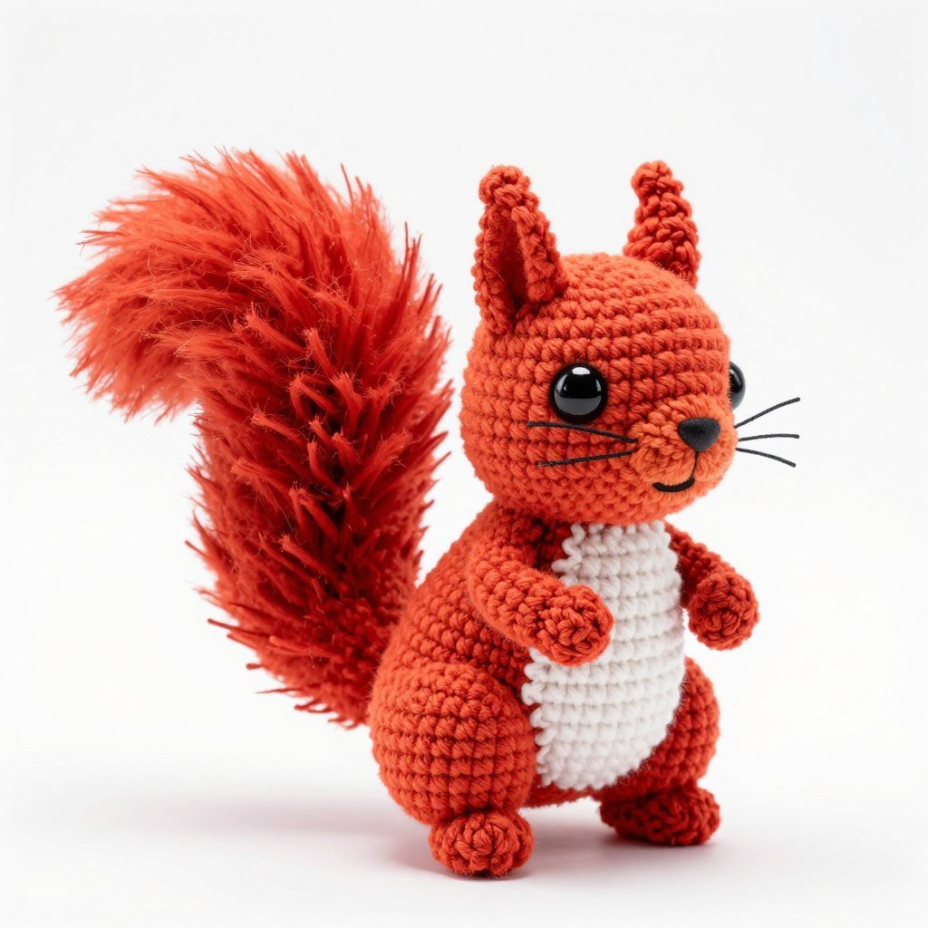 Red squirrel crochet amigurumi with bushy tail