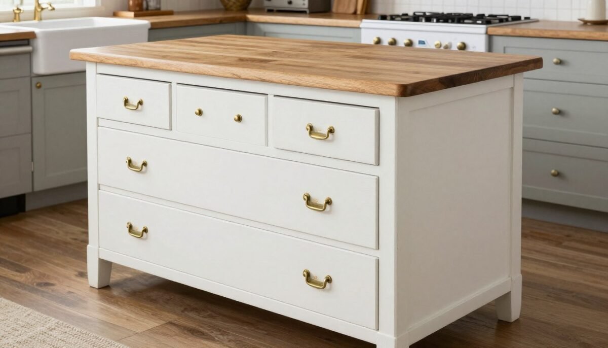 Repurposed vintage dresser as kitchen island