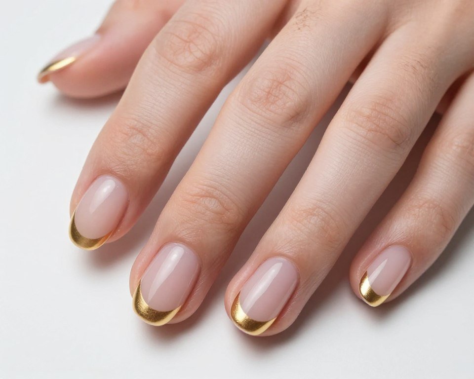 Reverse French tips with color at nail base