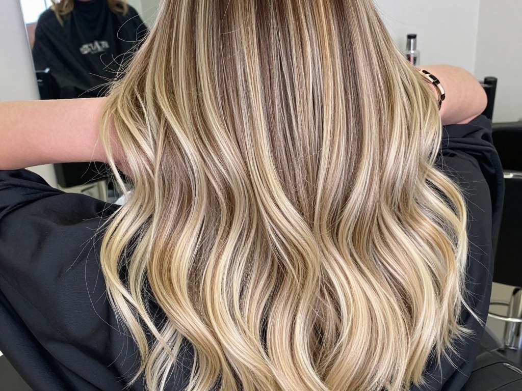 Reverse balayage adding brown lowlights to blonde hair