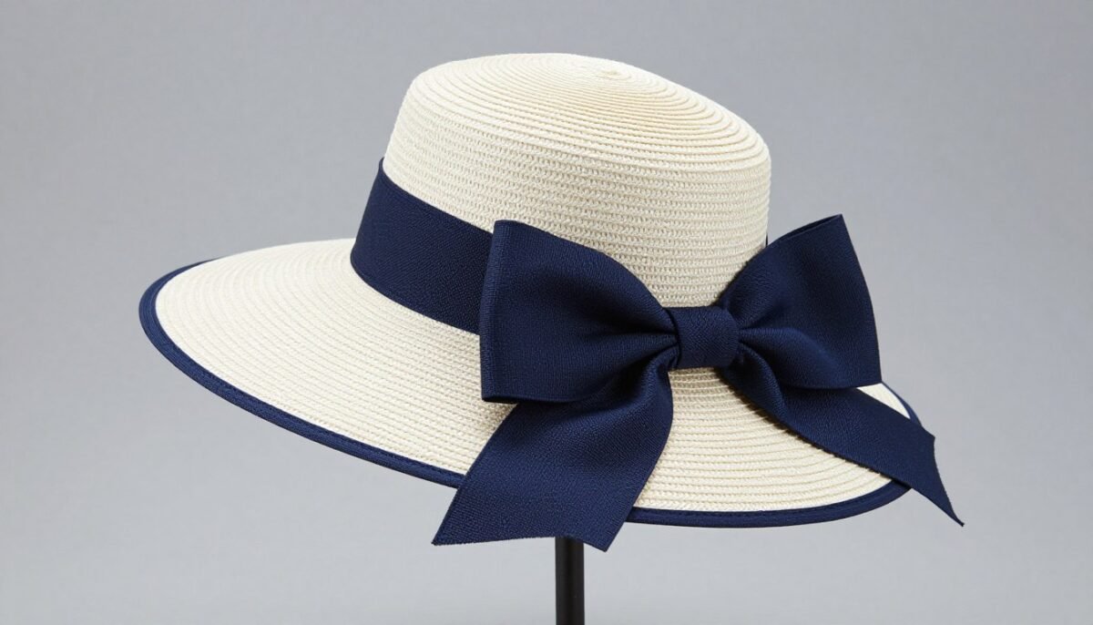 Ribbon bow derby hat with netting detail on wide brim Ribbon bow derby hat with netting detail on wide brim