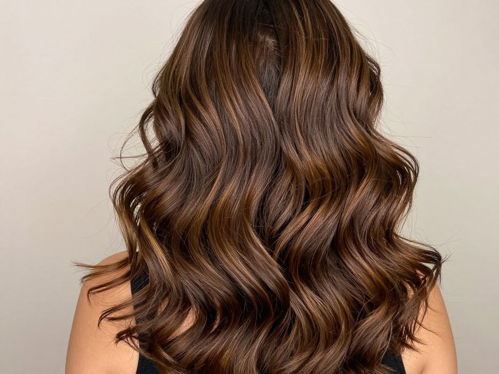 Rich brunette hair color with caramel highlights
