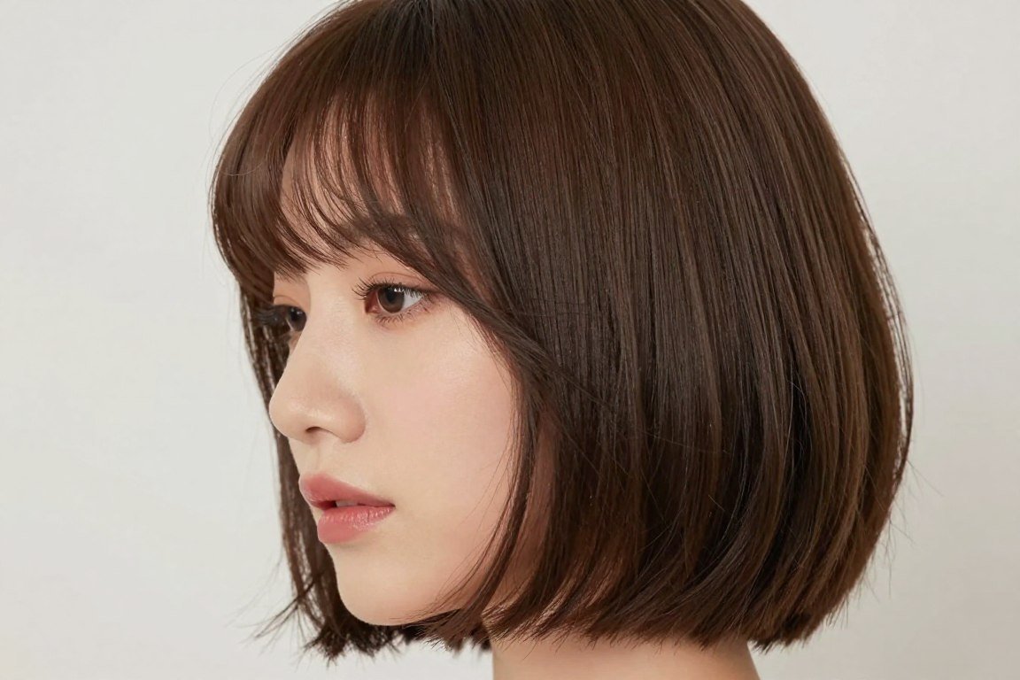 Rounded bob with soft edges for thin hair showing gentle curves