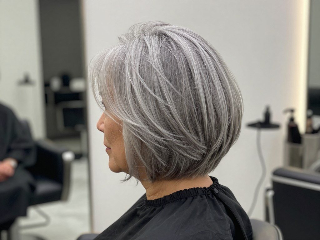 Rounded gray bob with curved soft layers