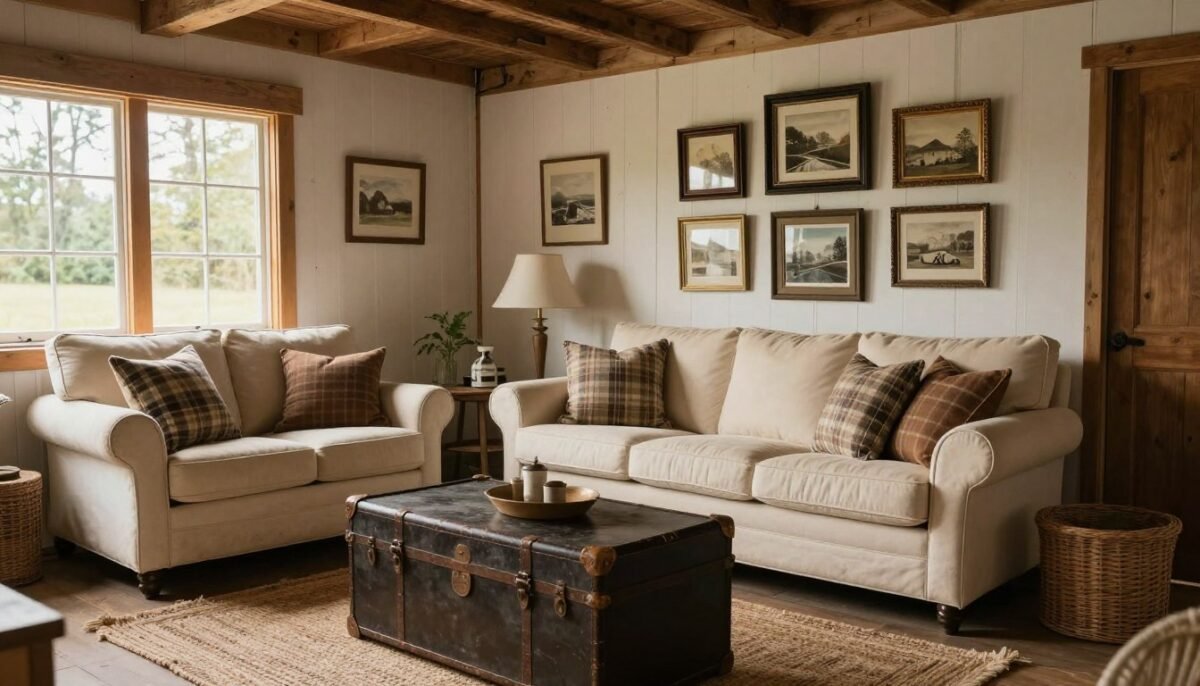 Rustic farmhouse living room in shed house