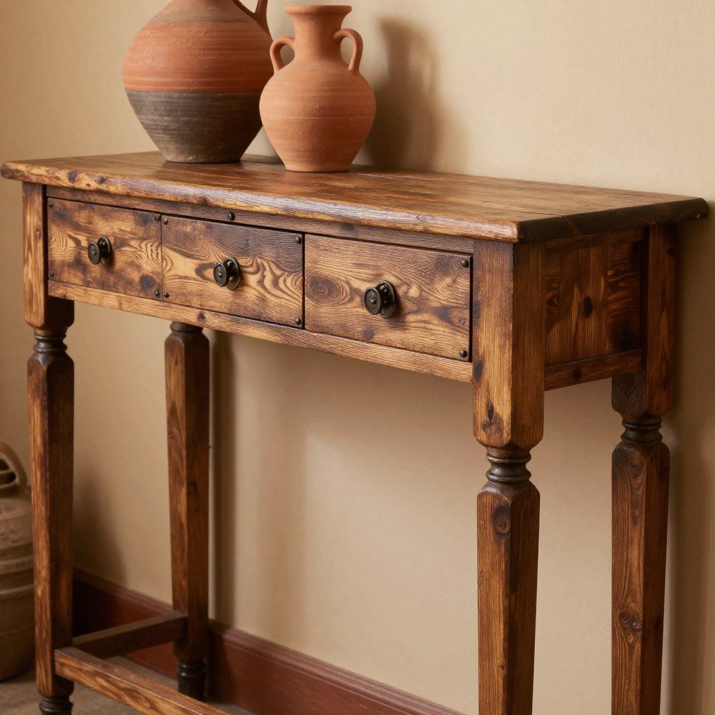 Rustic wooden furniture piece in old Mexican home decor style