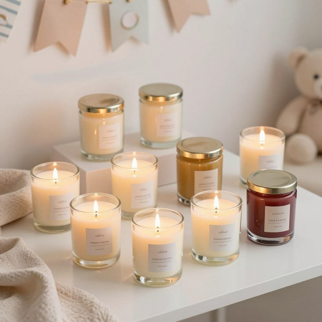 Scented mini candles in glass jars for baby shower prizes