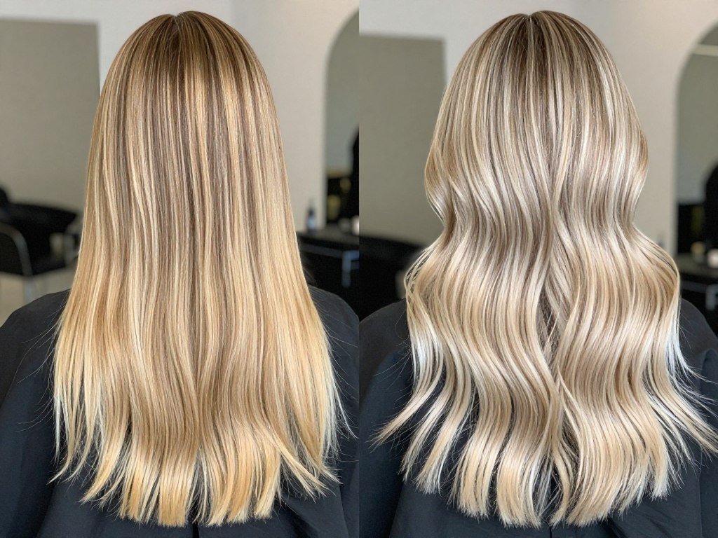 Seasonal balayage variations from warm summer to cool winter tones