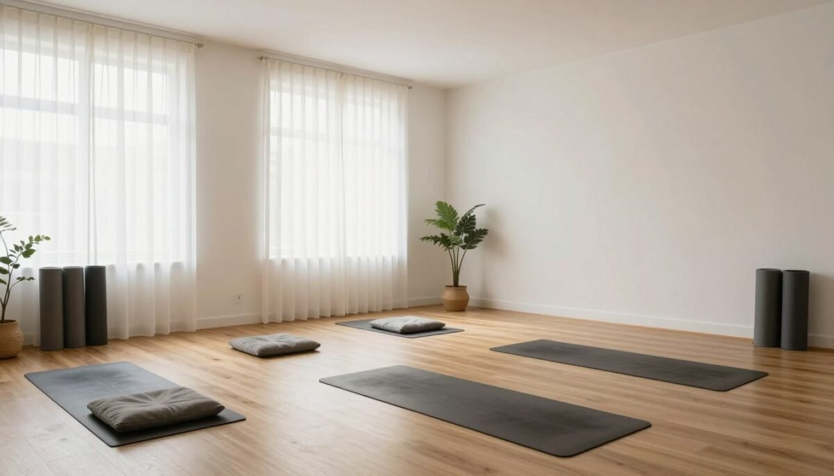 Serene yoga studio bonus room with natural light and minimal decor