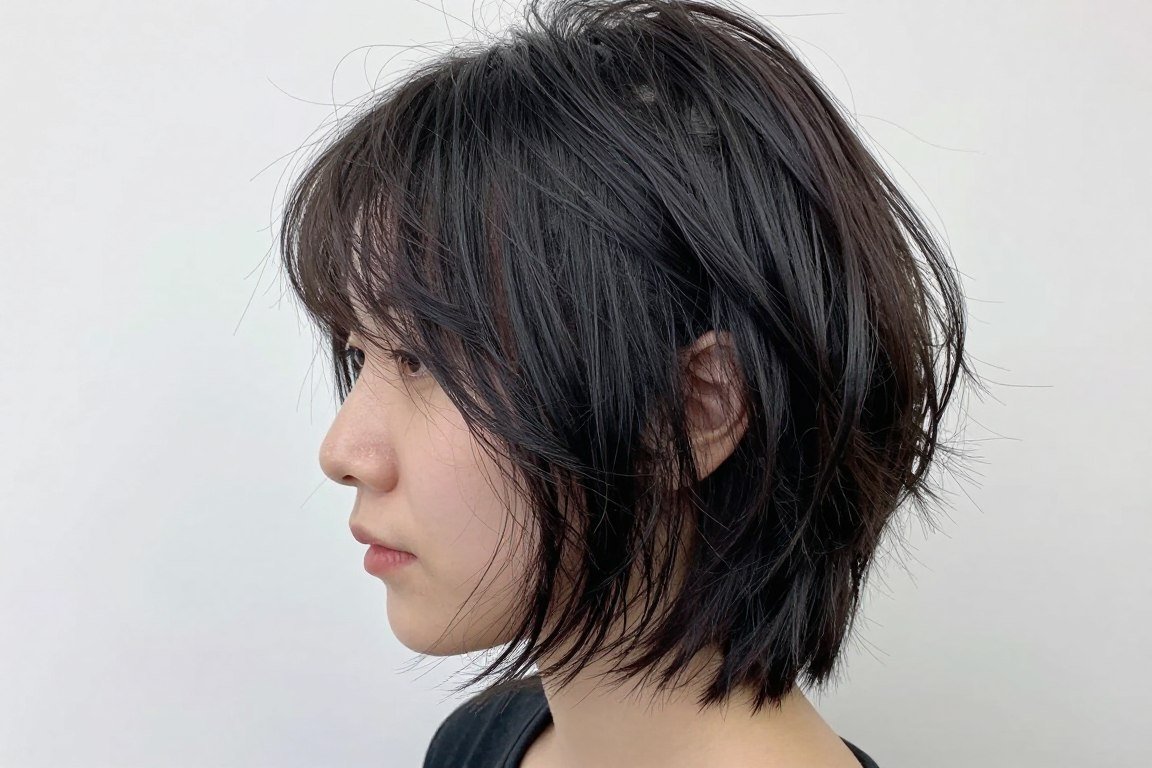 Shaggy bob with piece-y layers for thin hair showing texture